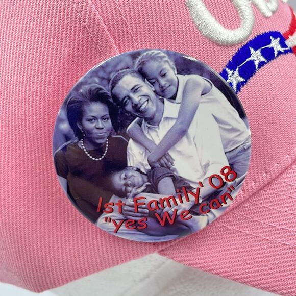 OBAMA for President Adjustable Embroidered Pink Baseball Hat with‎ family button - Picture 3 of 6